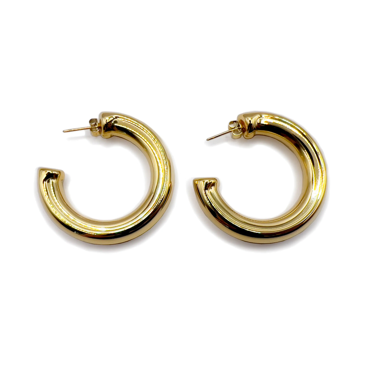 Aros Hoops Lisos L Bañados en oro 18k