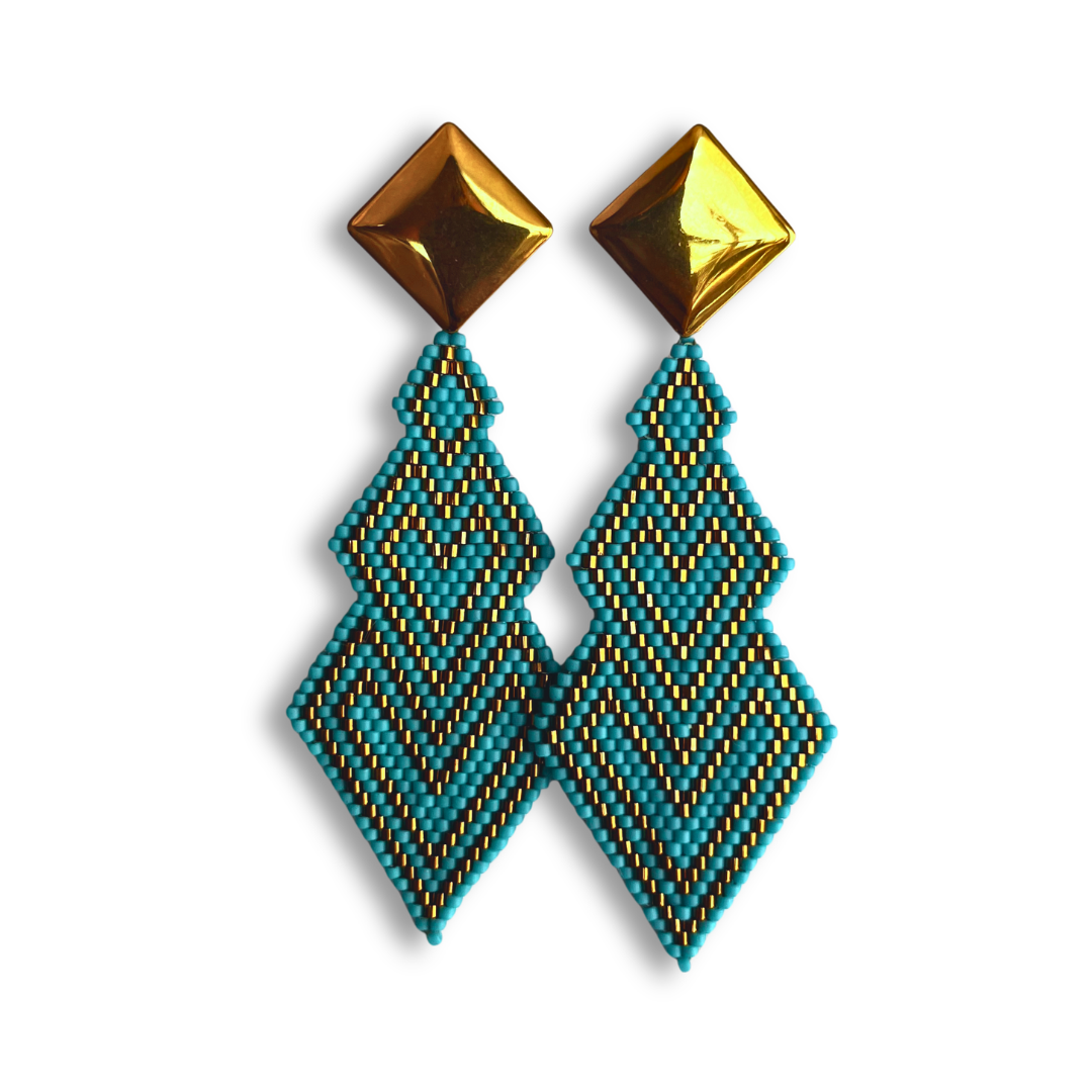 Aros Miyuki Azteca Turquesa y Dorado Bañados en oro 18k