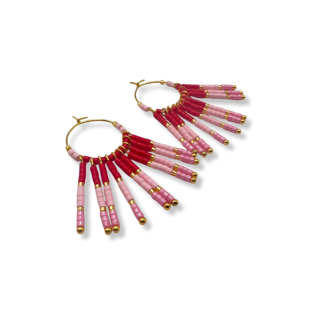 Aros Bali Rojos Bañados en oro 18k