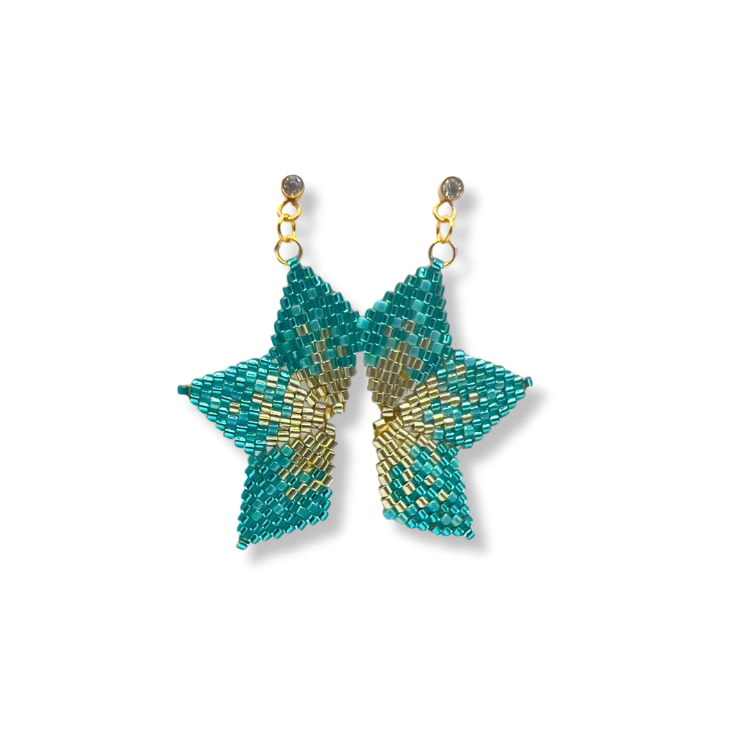 Aros Miyuki Estrella turquesa Bañados en oro 18k