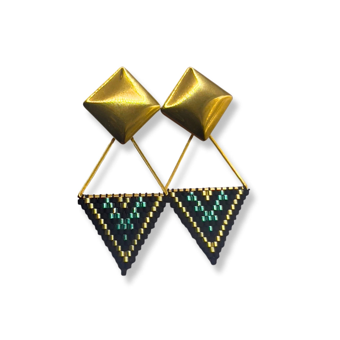 Aros Miyuki Maya Negro Bañados en oro 18k