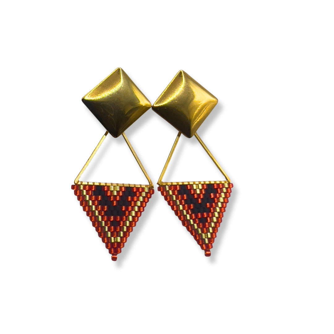Aros Miyuki Maya Rojo Bañados en oro 18k