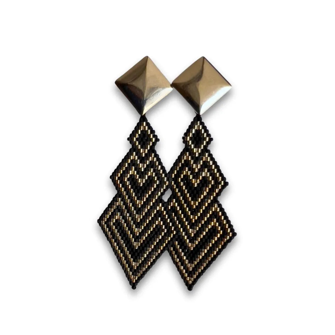 Aros Miyuki Azteca Plateado y Negro Bañados en oro 18k
