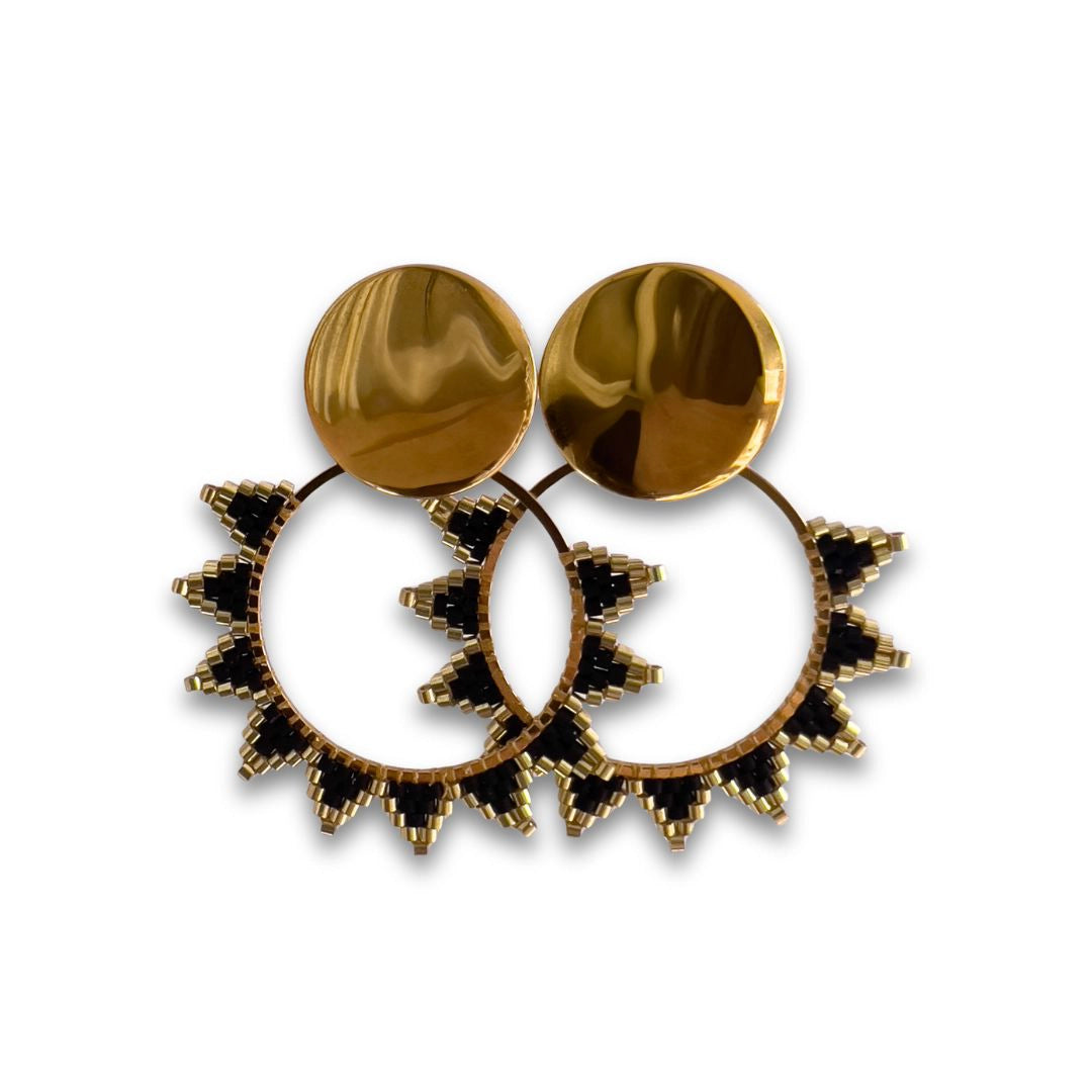 Aros Miyuki Sol Negro Bañados en oro 18k