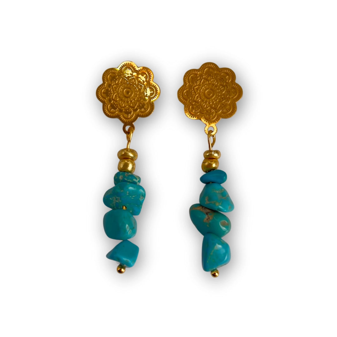 Aros Flor Turquesa Bañados en oro 18k