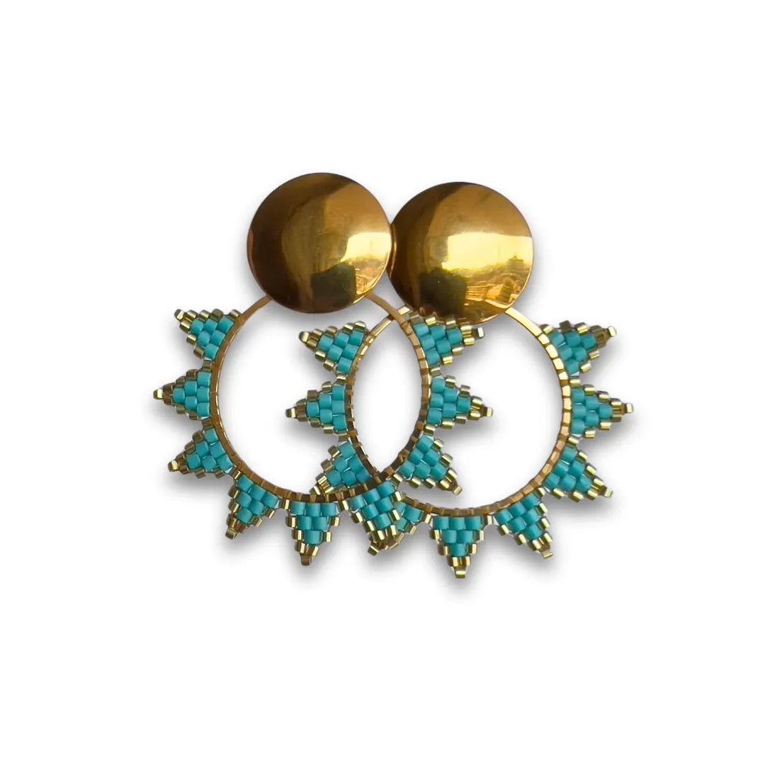 Aros Miyuki Verde Bañados en oro 18k