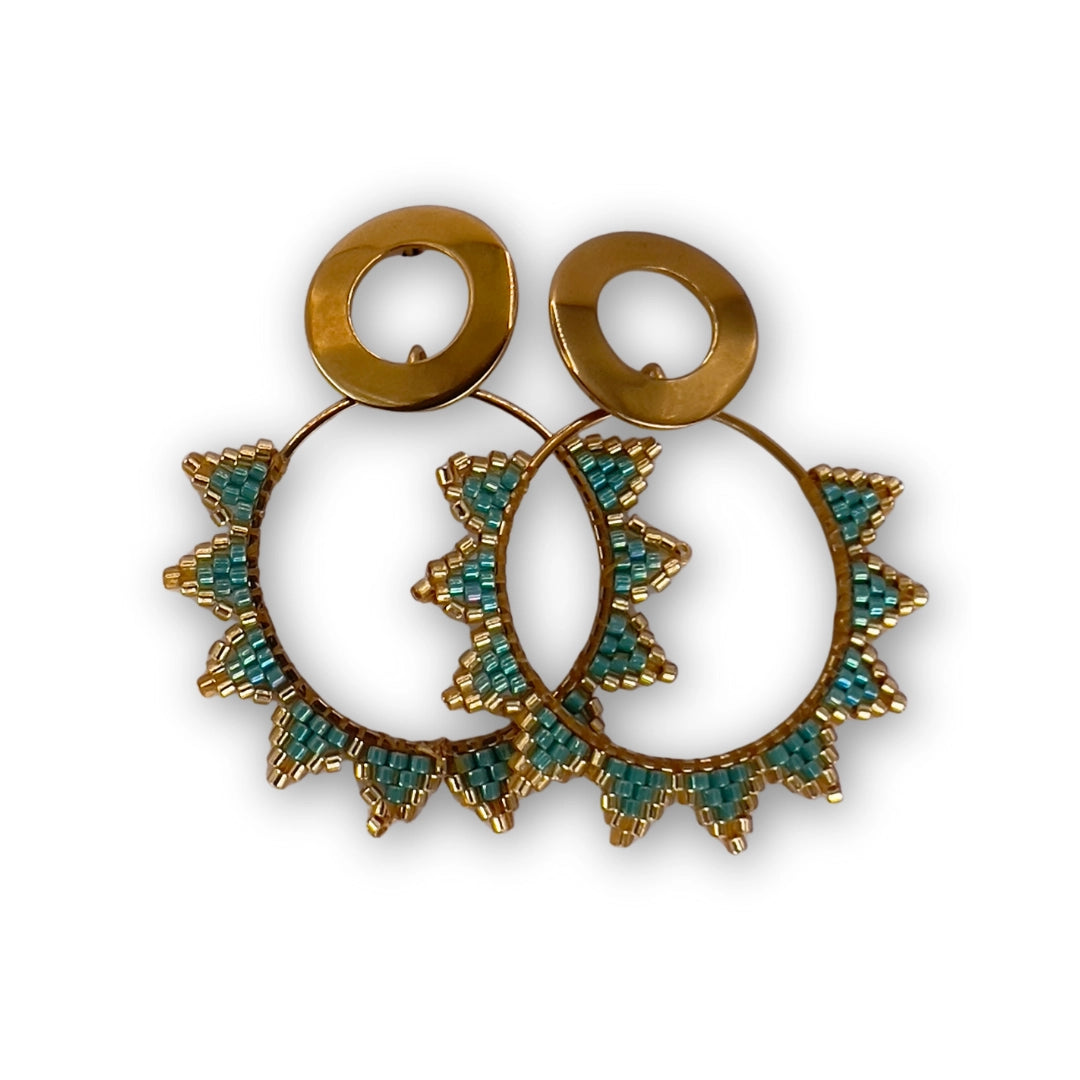 Aros Miyuki Verde Bañados en oro 18k