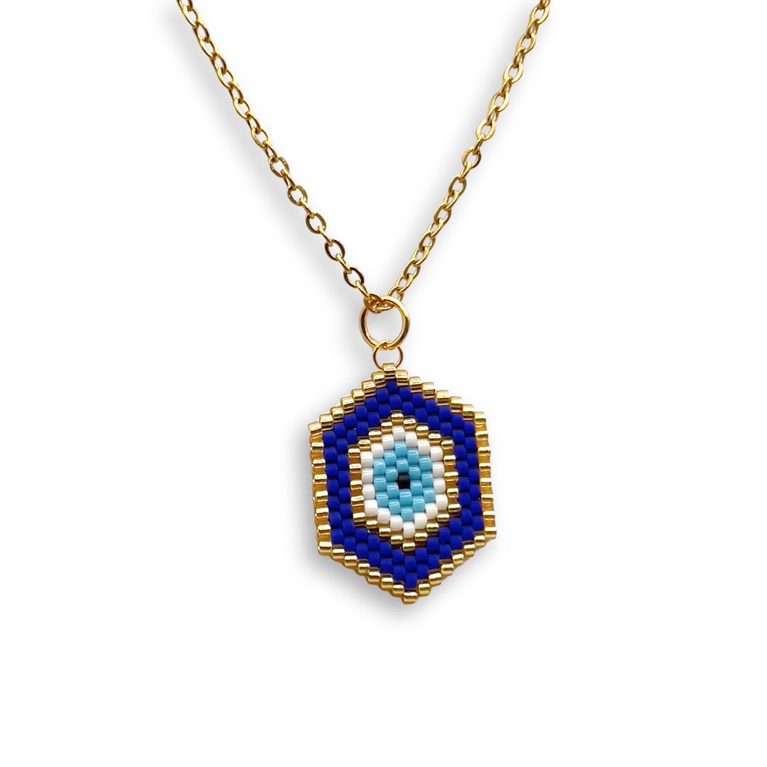 Collar Miyuki Ojo Turco Bañado en oro 18k